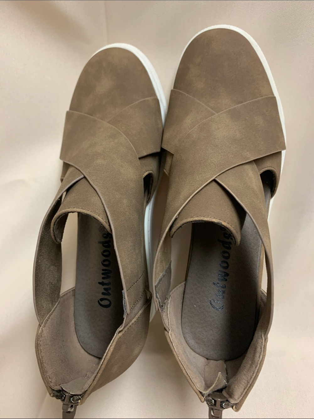 Outwoods "Liberty" Taupe Faux Suede Crisscross Wedge Sneakers